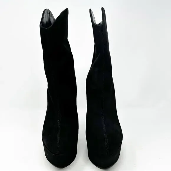 Giuseppe Zanotti Black Suede Platform Wedge Ankle Boots Womens Size EU 38.5 - Picture 2 of 11